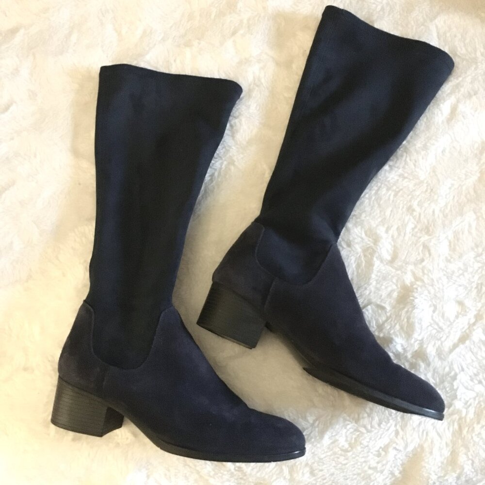 Bos & Co Navy Pointy Toe Witchy Rally Waterproof Knee High Boot Goth Cyber 41